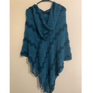 Poncho sweater with hood. Size Large.